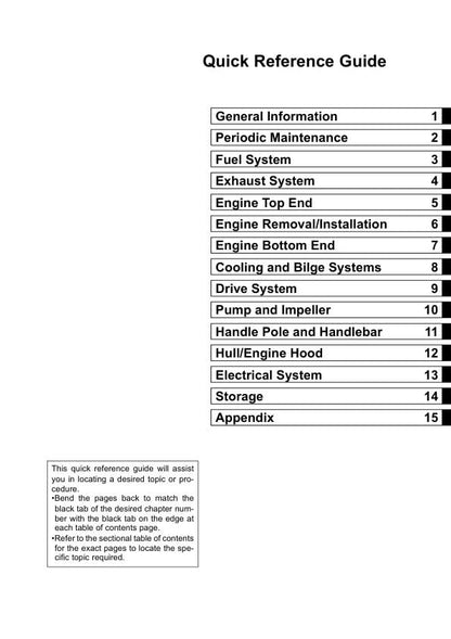 Kawasaki Jetski 800 SX R Jet Ski Service Manual table of contents