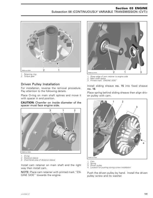 Can Am Outlander 400 EFI Service Manual sample page showing repair procedures