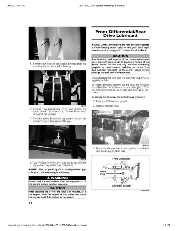 Arctic Cat 550 700 ATV Service Manual table of contents