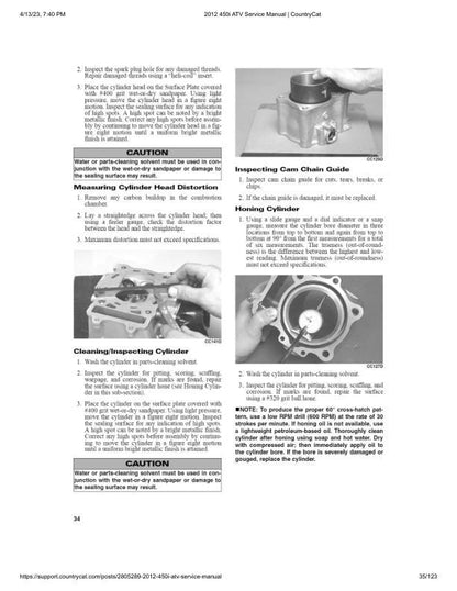 Arctic Cat 450i ATV Service Manual sample page with diagrams and specifications