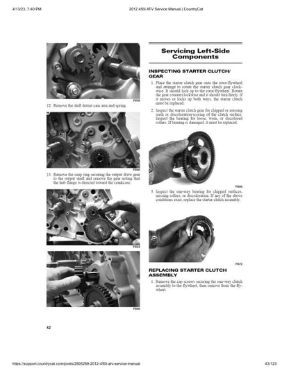 Arctic Cat 450i ATV Service Manual sample page showing repair procedures