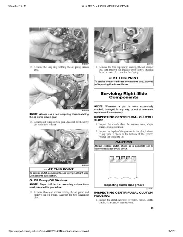Arctic Cat 450i ATV Service Manual sample page with technical illustrations