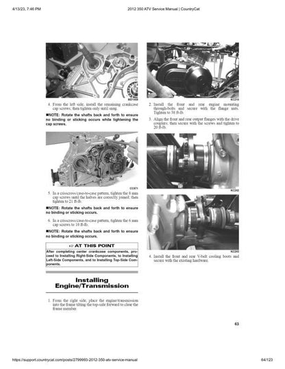 Arctic Cat 350 ATV Service Manual sample page with service data and tables