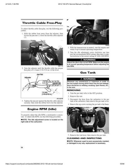 Arctic Cat Arctic Cat 150 ATV Service Manual sample page with service data and tables
