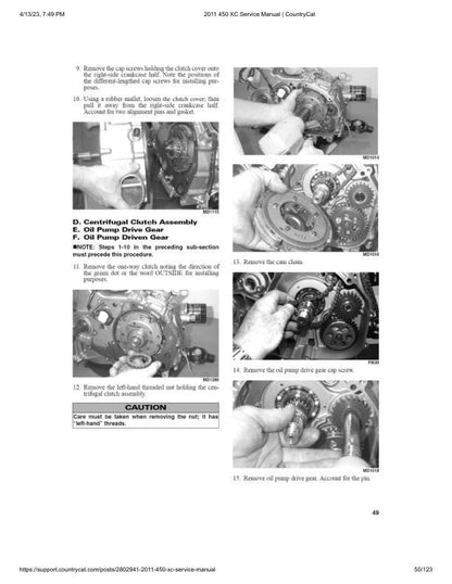 Arctic Cat 450xc ATV Service Manual sample page showing repair procedures