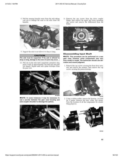 Arctic Cat 450xc ATV Service Manual sample page with service data and tables