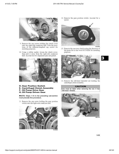 Arctic Cat 400 ATV Service Manual sample page with diagrams and specifications