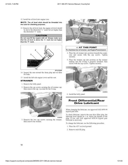Arctic Cat 366 ATV Service Manual table of contents