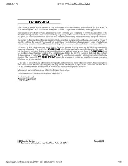 Arctic Cat 300 ATV Service Manual factory service manual title page