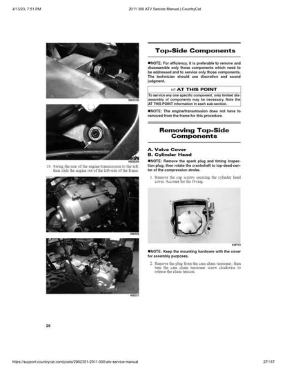Arctic Cat 300 ATV Service Manual sample page with service data and tables