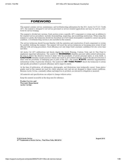 Arctic Cat 90cc ATV Service Manual factory service manual title page