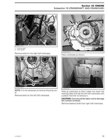 Can Am DS 250 Service Manual sample page showing repair procedures