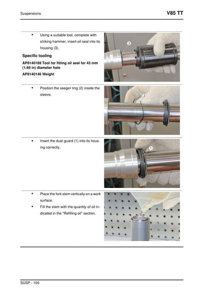 Moto Guzzi V85TT Motorcycle Service Manual sample page showing repair procedures