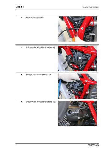 Moto Guzzi V85TT Motorcycle Service Manual sample page with diagrams and specifications