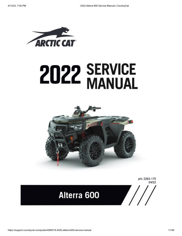 Arctic Cat Alterra 600 ATV Service Manual factory service manual title page