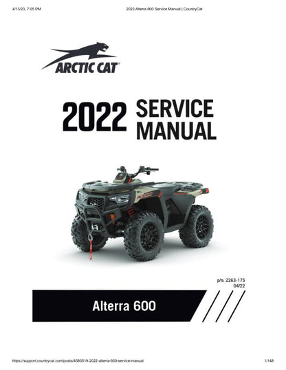 Arctic Cat Alterra 600 ATV Service Manual factory service manual title page