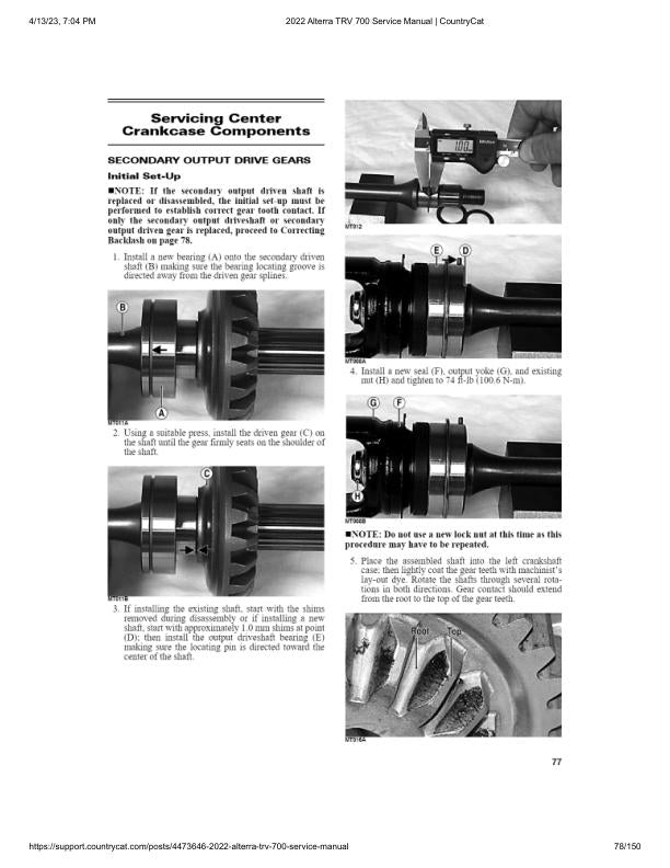 Arctic Cat Alterra TRV 700 ATV Service Manual sample page with service data and tables