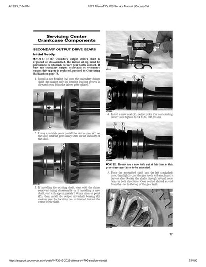 Arctic Cat Alterra TRV 700 ATV Service Manual sample page with service data and tables