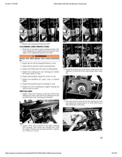 Arctic Cat Alterra 300 ATV Service Manual sample page with diagrams and specifications