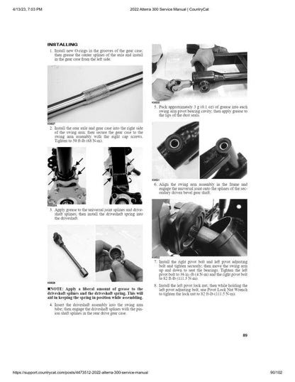 Arctic Cat Alterra 300 ATV Service Manual sample page with service data and tables