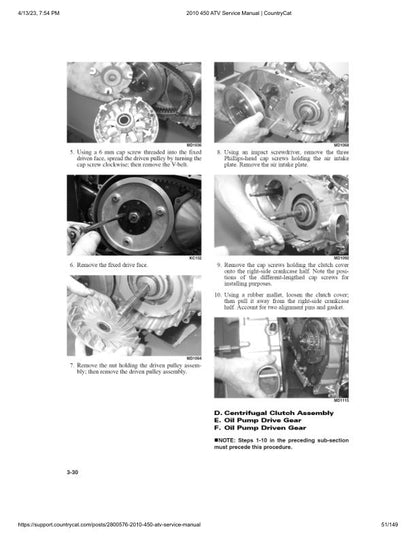 Arctic Cat 450 ATV Service Manual sample page showing repair procedures