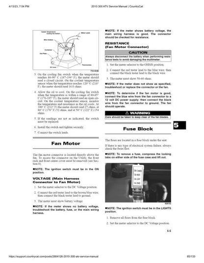 Arctic Cat 300 ATV Service Manual sample page with service data and tables