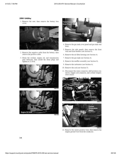 Arctic Cat 250 ATV Service Manual sample page with diagrams and specifications