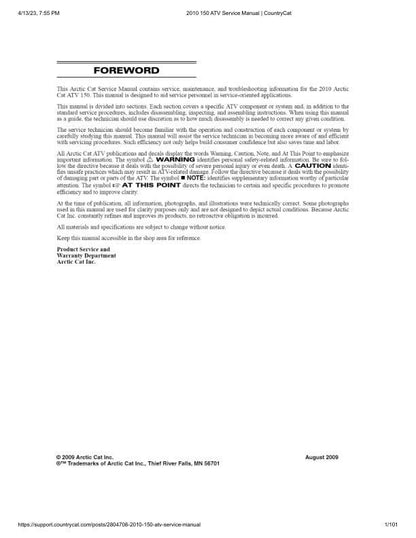 Arctic Cat Arctic Cat 150 ATV Service Manual factory service manual title page