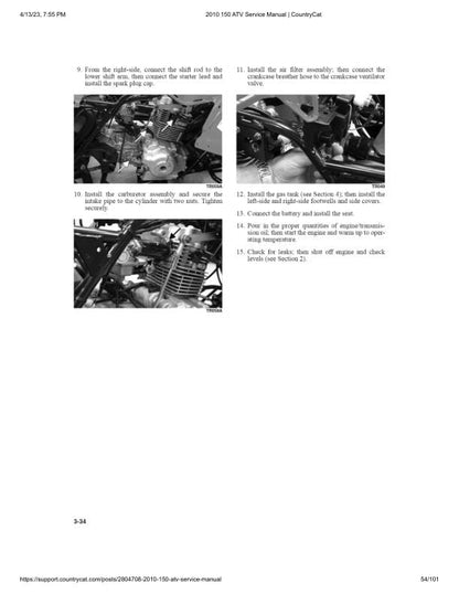 Arctic Cat Arctic Cat 150 ATV Service Manual sample page showing repair procedures