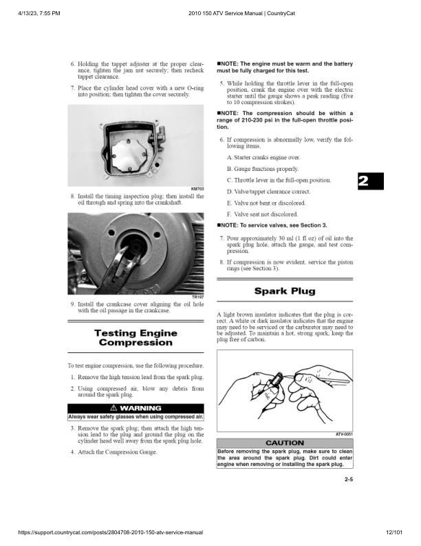Arctic Cat Arctic Cat 150 ATV Service Manual table of contents