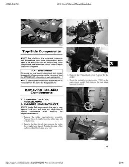 Arctic Cat 90cc ATV Service Manual sample page with diagrams and specifications