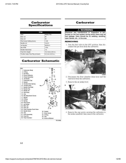 Arctic Cat 90cc ATV Service Manual sample page with service data and tables