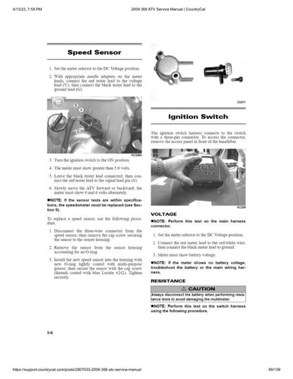 Arctic Cat 366 ATV Service Manual sample page with technical illustrations