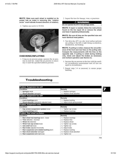 Arctic Cat 90cc ATV Service Manual sample page with technical illustrations