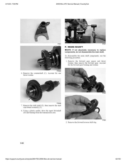 Arctic Cat 90cc ATV Service Manual sample page showing repair procedures