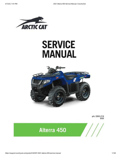 Arctic Cat Alterra 450 ATV Service Manual factory service manual title page