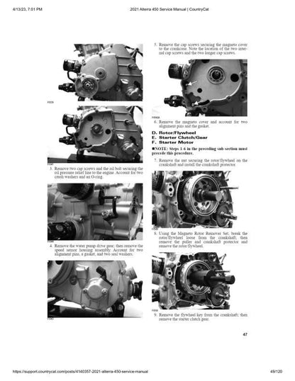 Arctic Cat Alterra 450 ATV Service Manual sample page with diagrams and specifications