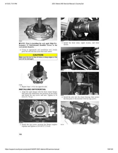 Arctic Cat Alterra 450 ATV Service Manual sample page with technical illustrations