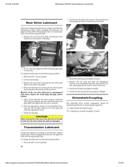 Arctic Cat Alterra 300 ATV Service Manual table of contents