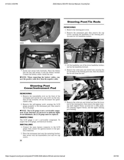 Arctic Cat Alterra 300 ATV Service Manual sample page with diagrams and specifications