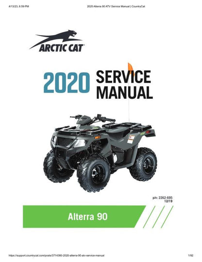 Arctic Cat Alterra 90 ATV Service Manual factory service manual title page
