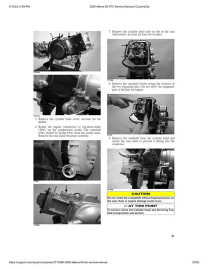 Arctic Cat Alterra 90 ATV Service Manual sample page showing repair procedures