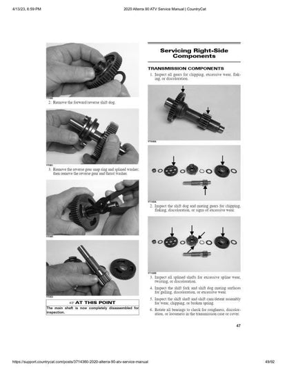Arctic Cat Alterra 90 ATV Service Manual sample page with technical illustrations