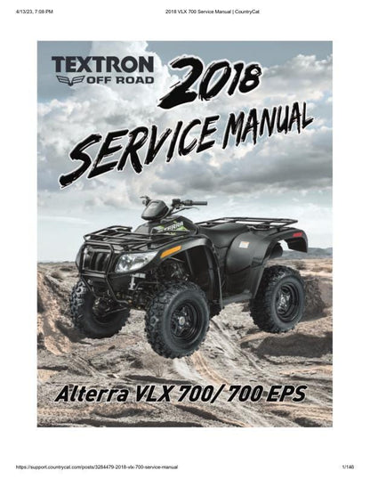 Textron Alterra VLX 700 EPS Arctic Cat ATV Service Manual factory service manual title page