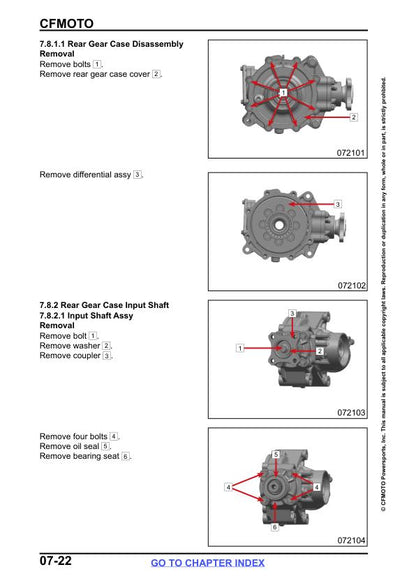 CFMOTO CForce CF600 CF625 AZ AU Atr Service Repair Manual sample page with service data and tables