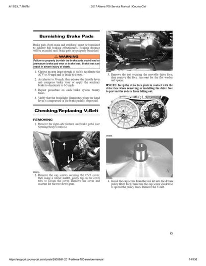 Arctic Cat 700 XT ATV Service Manual table of contents