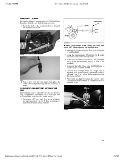 Arctic Cat 500 ATV Service Manual sample page with diagrams and specifications