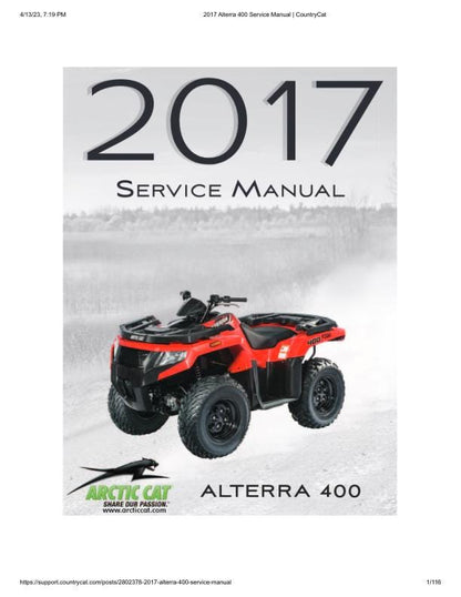 Arctic Cat Alterra 400 ATV Service Manual factory service manual title page