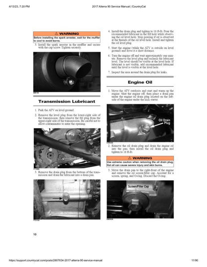 Arctic Cat Alterra 90 DVX 90 ATV Service Manual table of contents