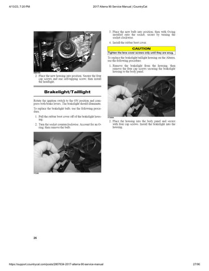 Arctic Cat Alterra 90 DVX 90 ATV Service Manual sample page showing repair procedures